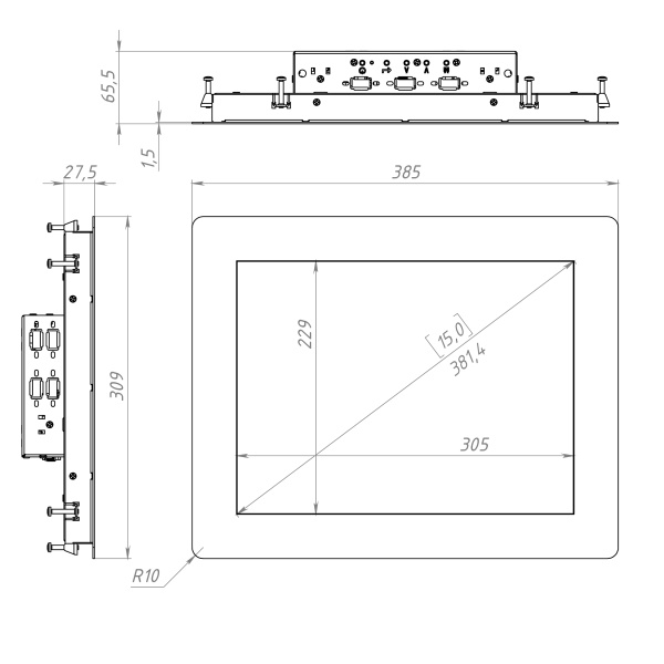 Встраиваемый сенсорный монитор 15" PN150SMP-07SPX1-HDV