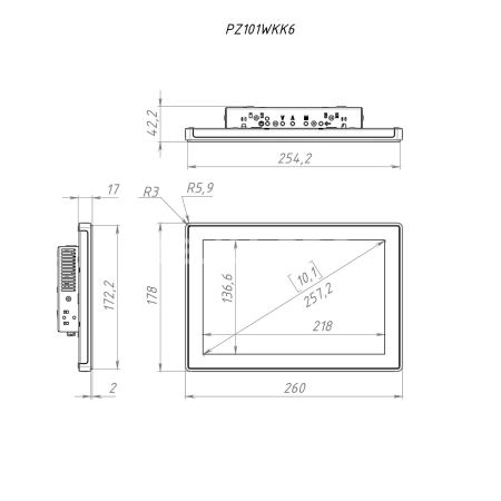 Встраиваемый сенсорный монитор 10,1" PZ101WKK6-28HPZ1-HDV