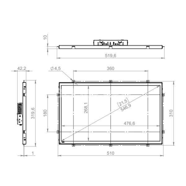 Встраиваемый сенсорный монитор 21,5" FL215WMK6-90HPX1-HDV