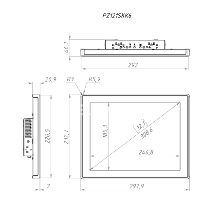 Встраиваемый сенсорный монитор 12,1" PZ121SKK6-07HPZ1-HDV