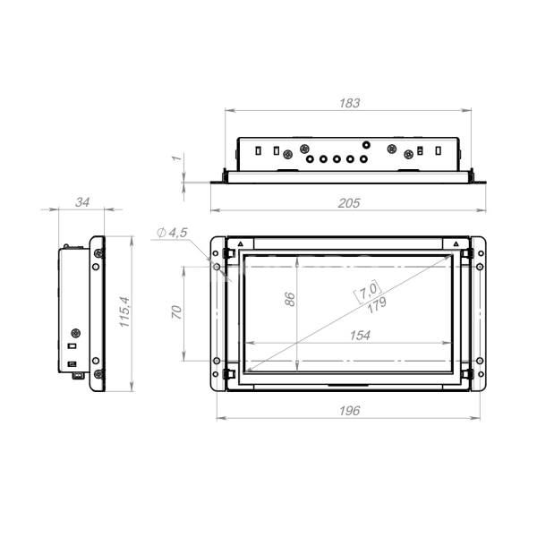 Встраиваемый сенсорный монитор 7" FS070WMK-06HPJ1-HVA