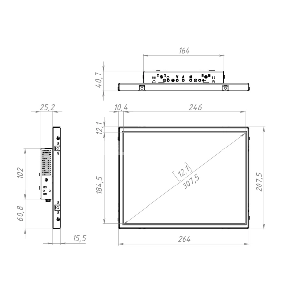 Встраиваемый сенсорный монитор 12,1" FL121SMK6-07HR41-HDV