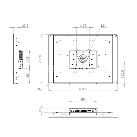 Встраиваемый монитор 15" PL150SMK6-07U1-HDV