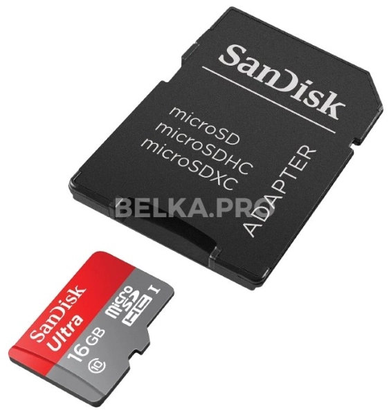 Карта памяти microSDHC UHS-I SANDISK Ultra 16ГБ, SDSQUNB-016G-GN3MA