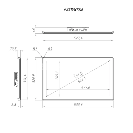 Встраиваемый сенсорный монитор 21,5" PZ215WKK6-90HPZ1-HDV
